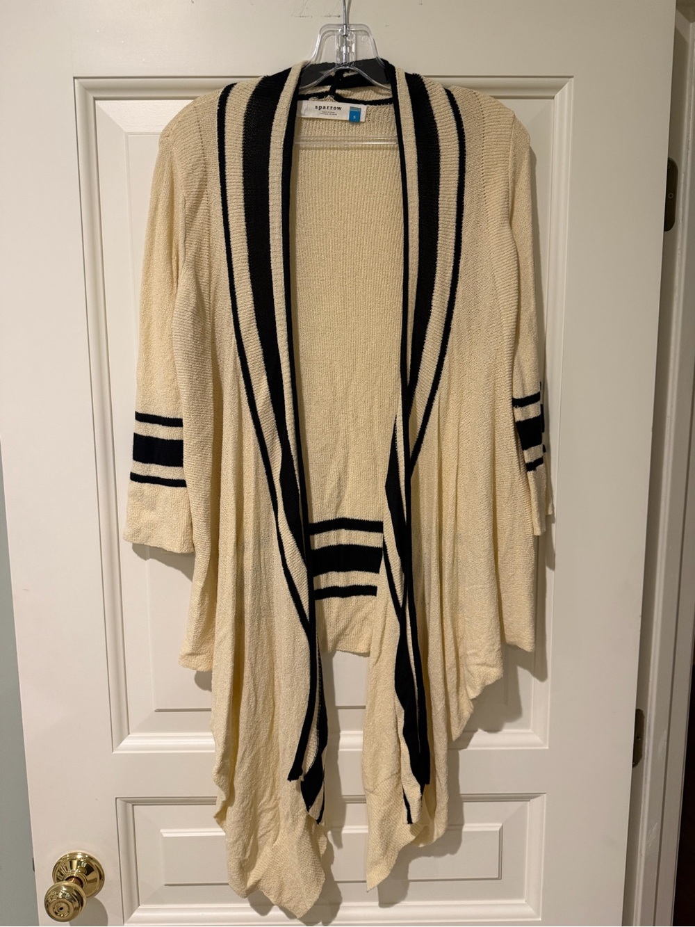 Anthropologie Sparrow Cream Black Striped Draped Cardigan Small